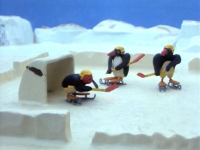 Pingu Plays Ice Hockey