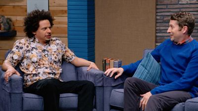 Eric Andre Wears a Cat Collage Shirt & Sneakers