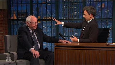Sen. Bernie Sanders, Zoey Deutch, Dan Levy
