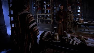 Barabbas warns Caiaphas that he will not kill Jesus