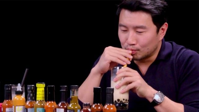 Simu Liu Chugs Boba While Eating Spicy Wings